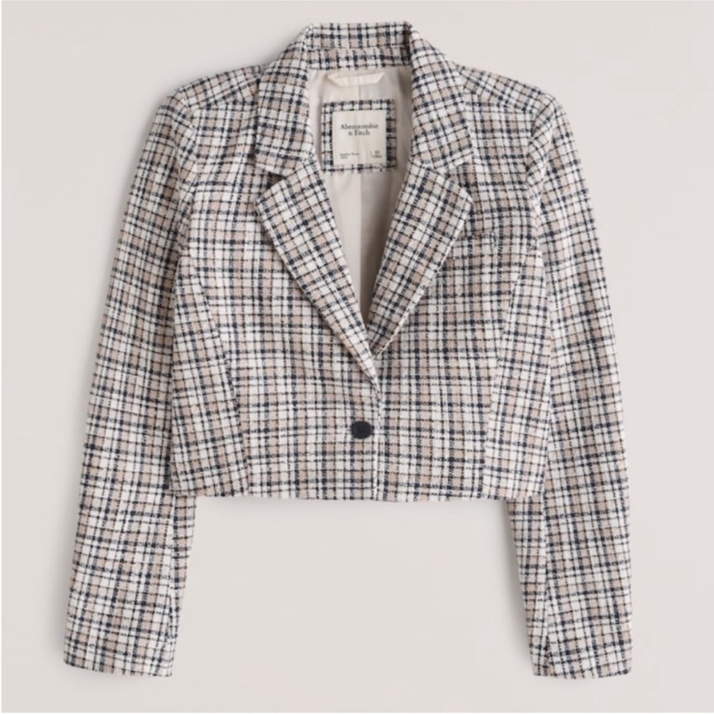 Abercrombie & Fitch Cropped Tweed Plaid Blazer Jacket Size S